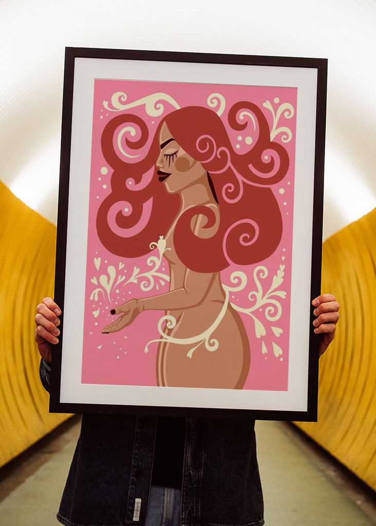 Woman with love message, Pink