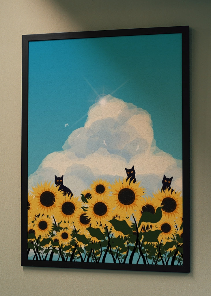 Campo di gatti e girasoli