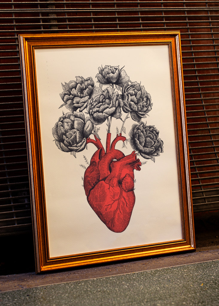 Herz mit Pfingstrosen