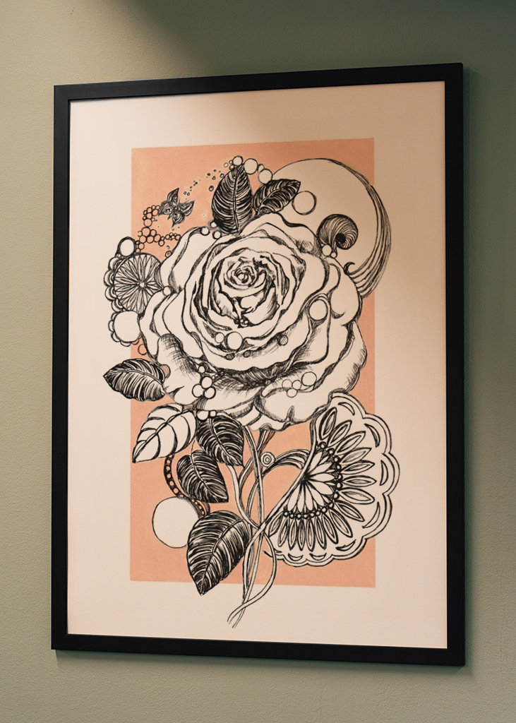 White rose and butterfly