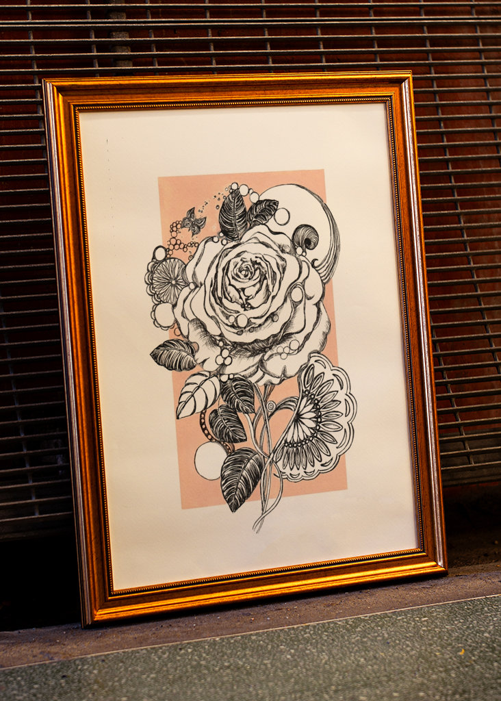 White rose and butterfly