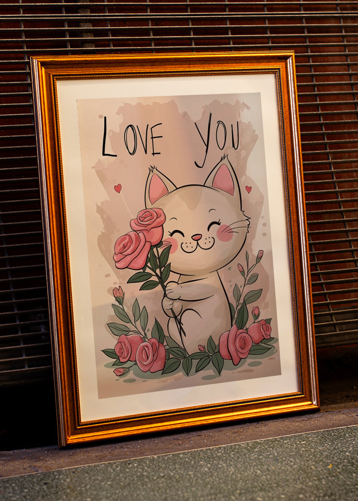 Happy Valentines Day Cute Cat