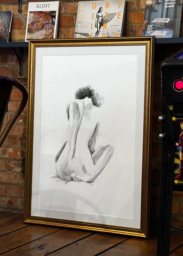 Sitting naked woman watercolor