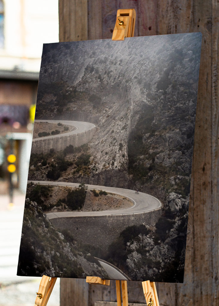 Cyclist climbing Sa Calobra