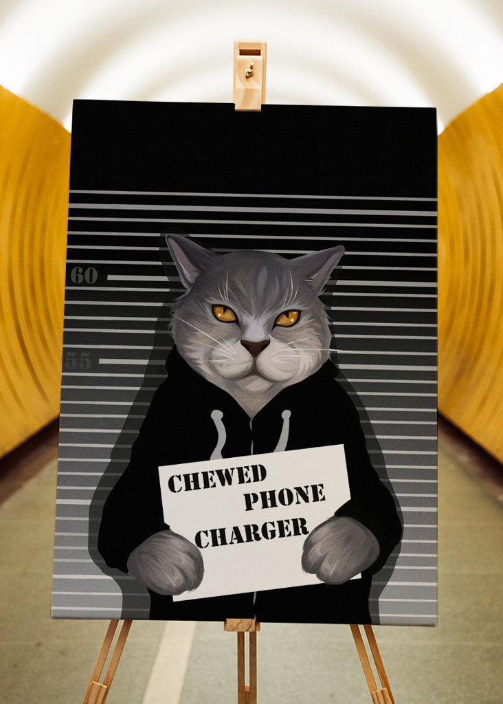 Kočičí žvýkací nabíječka telefonu