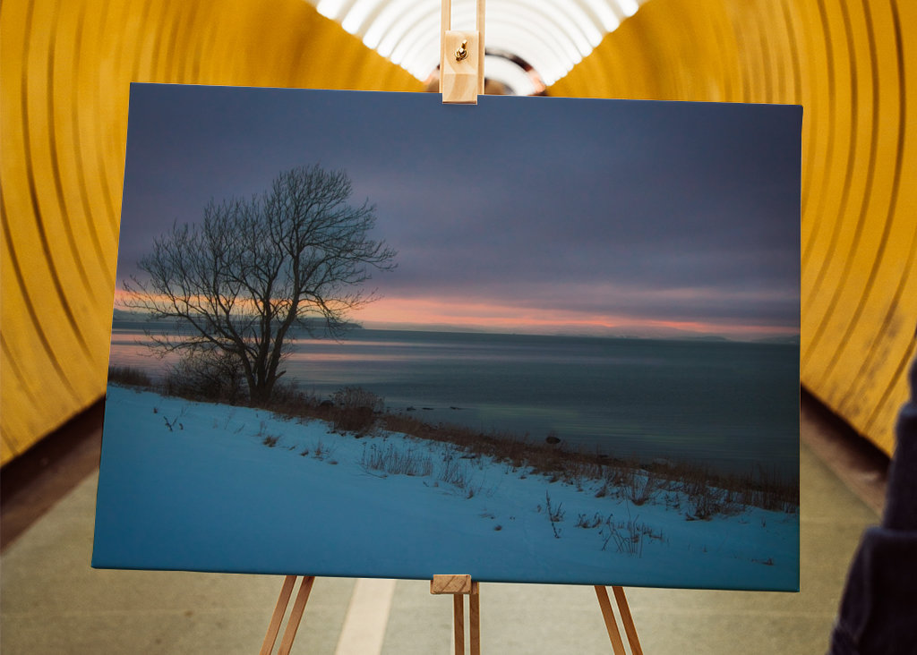 Vinter Landskap Solnedgang 