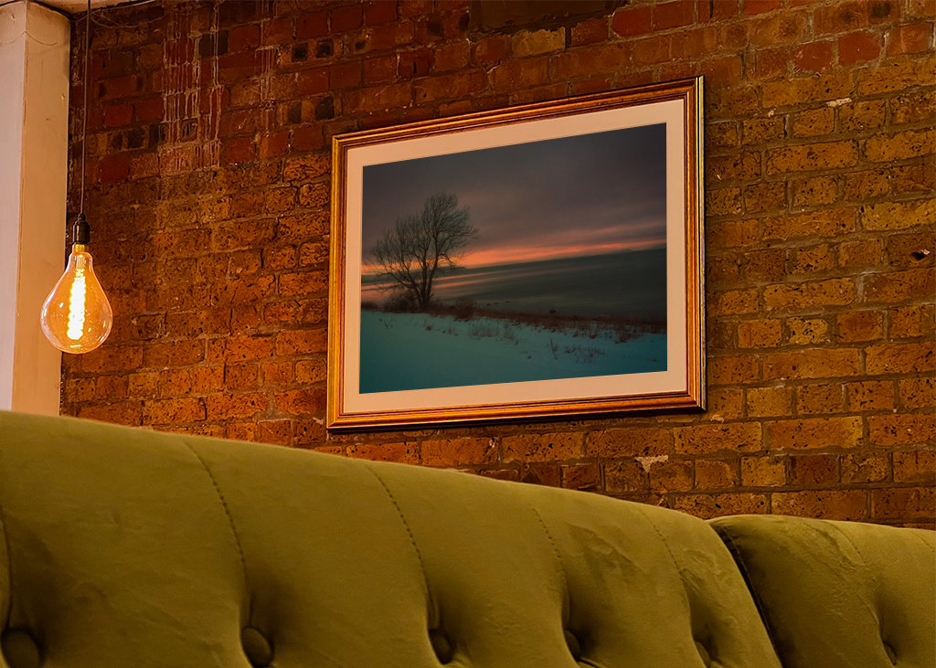 Vinter Landskap Solnedgang 