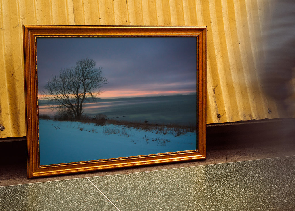 Vinter Landskap Solnedgang 