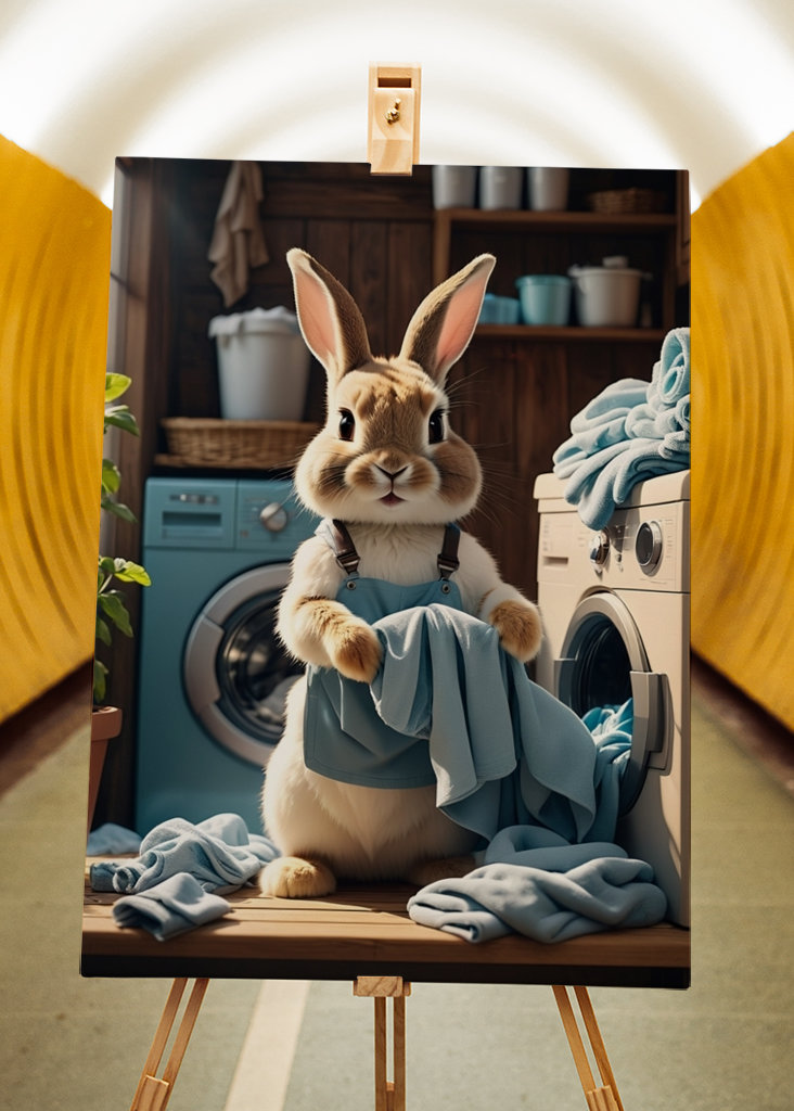 Rabbit doing laundry