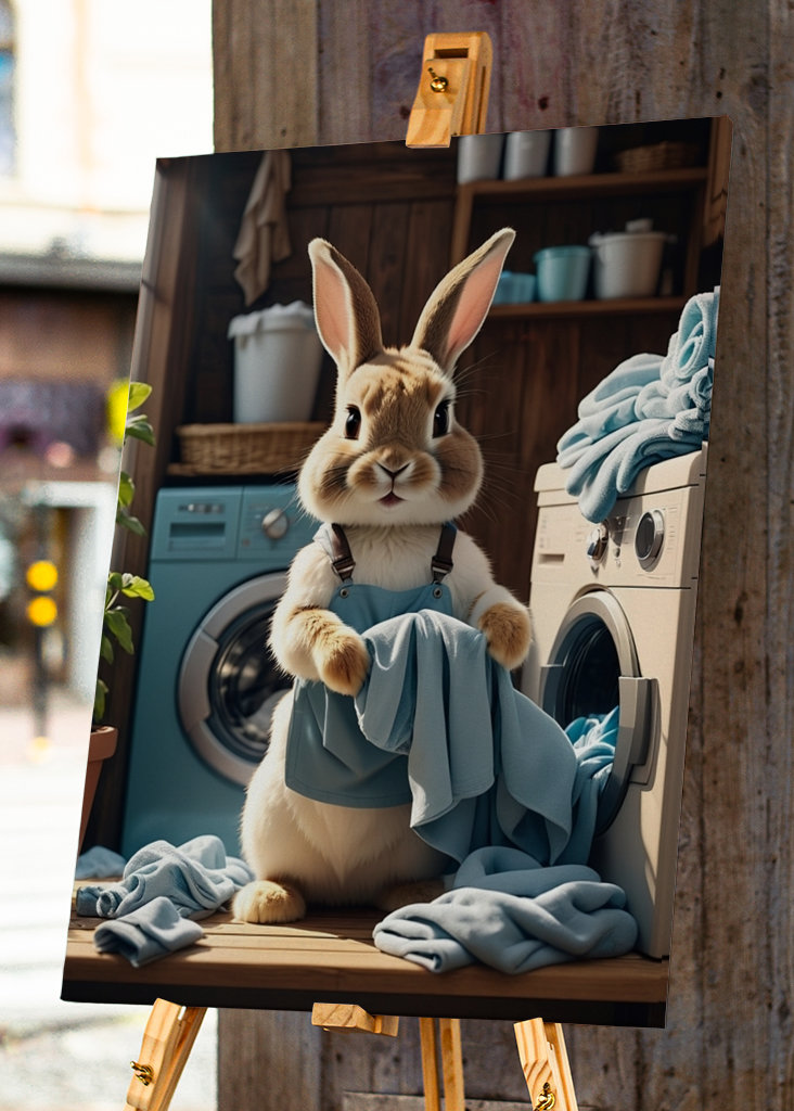 Rabbit doing laundry
