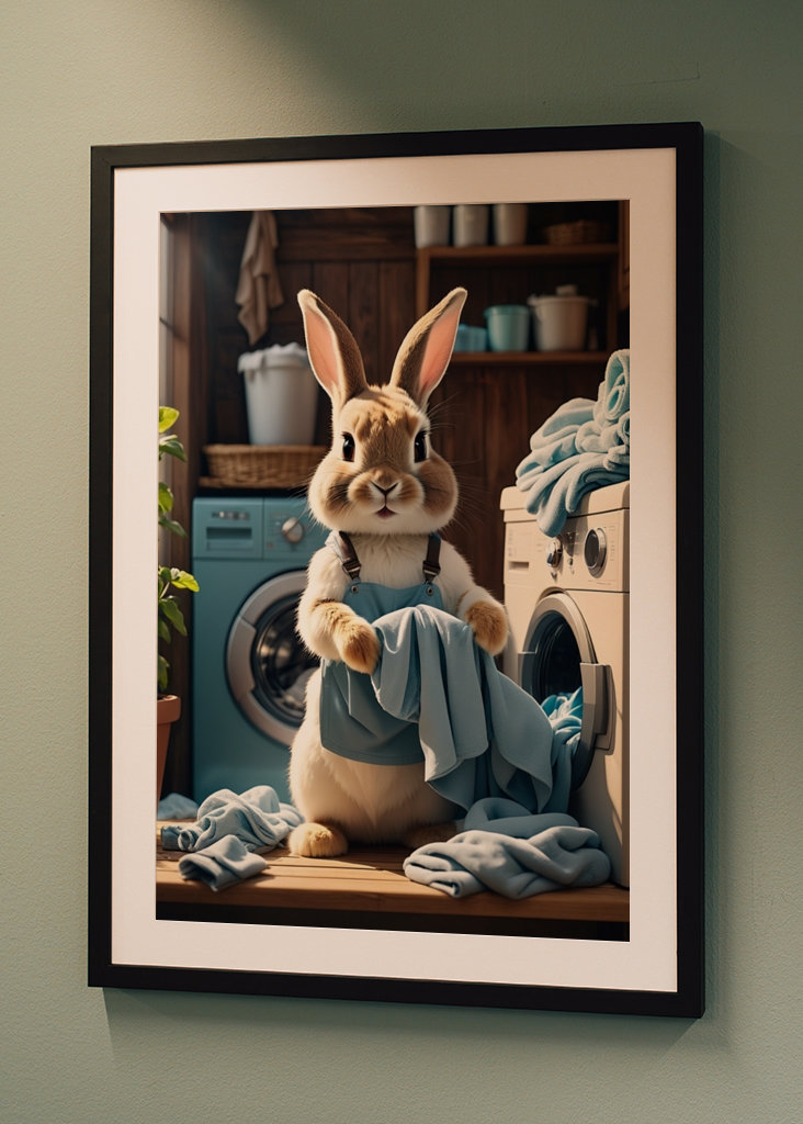 Rabbit doing laundry