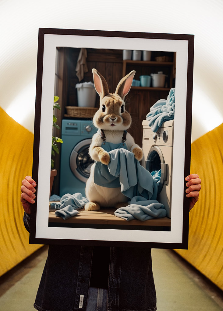 Rabbit doing laundry
