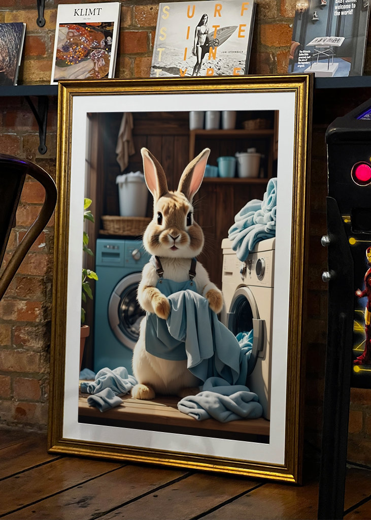 Rabbit doing laundry