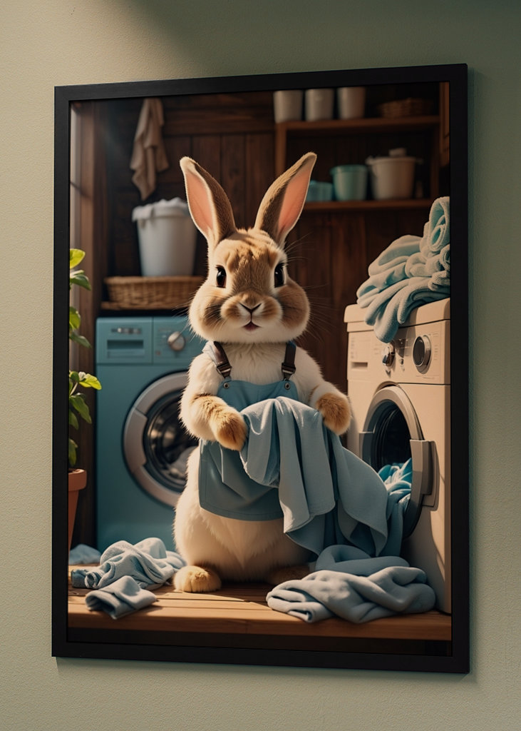 Rabbit doing laundry