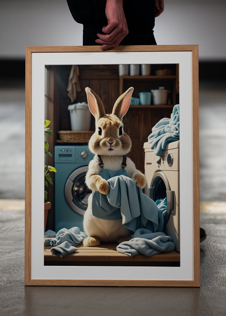 Rabbit doing laundry