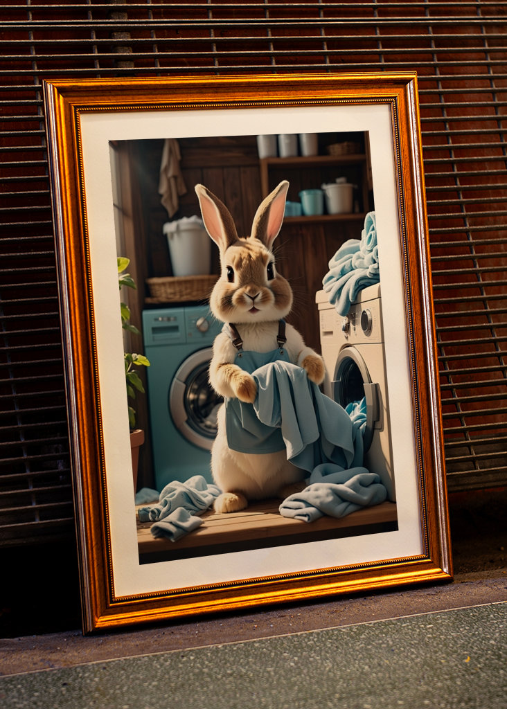 Rabbit doing laundry