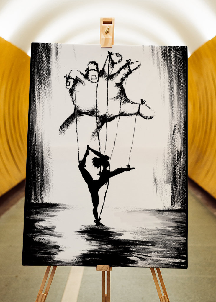 Ballerina puppet black white 