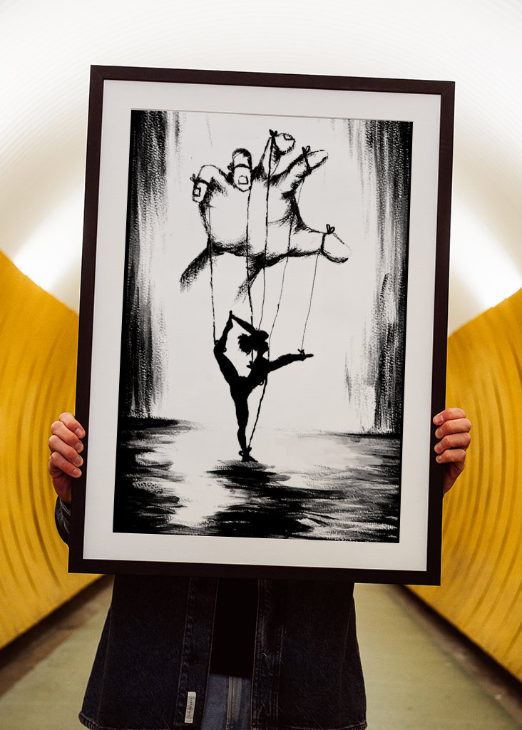 Ballerina puppet black white 