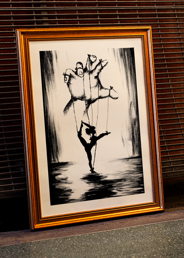 Ballerina puppet black white 