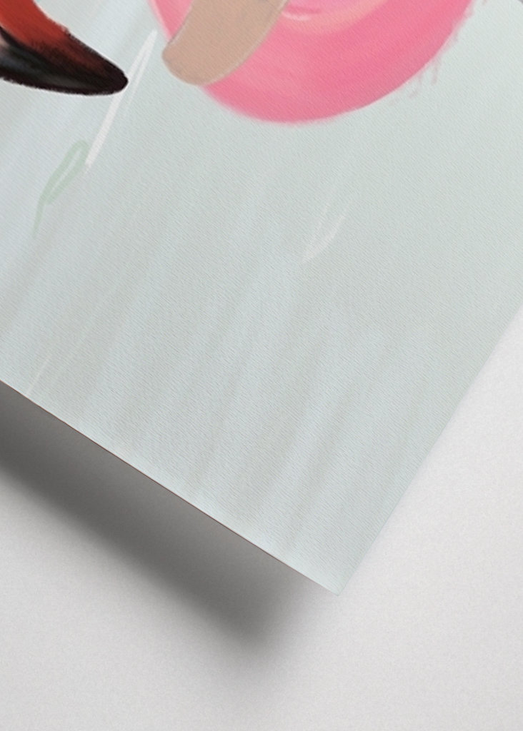 Flamingo und Mädchen am Strand von Aruba