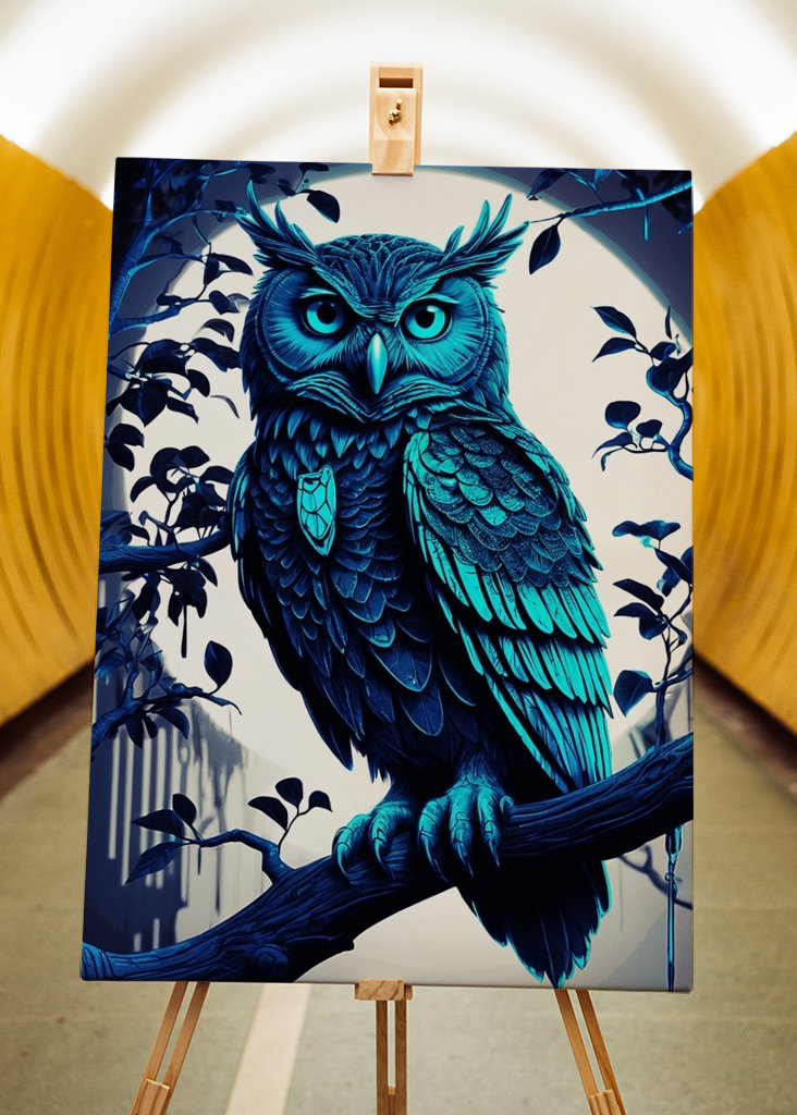 Grüne Neon-Schwarzlicht-Eule