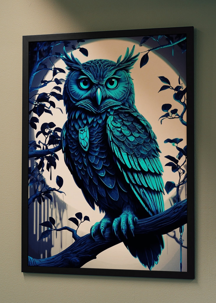 Grüne Neon-Schwarzlicht-Eule