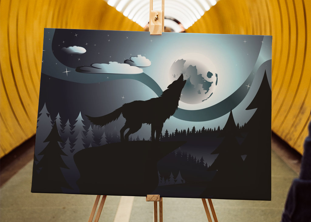 Ulve under blå fuldmåne