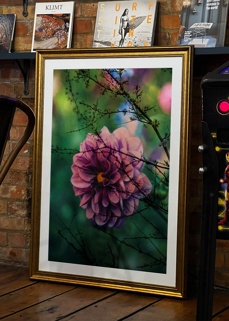 Flor púrpura detrás de las ramas