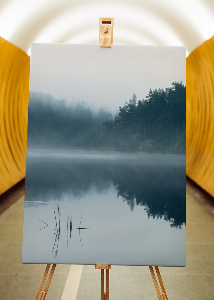 Serene Lake in Autumn Mist