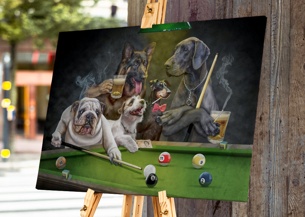 Cane che gioca a biliardo