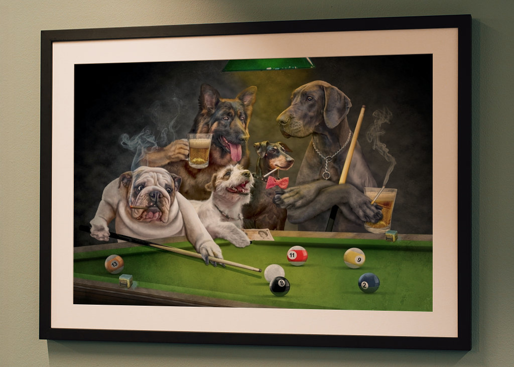 Cane che gioca a biliardo