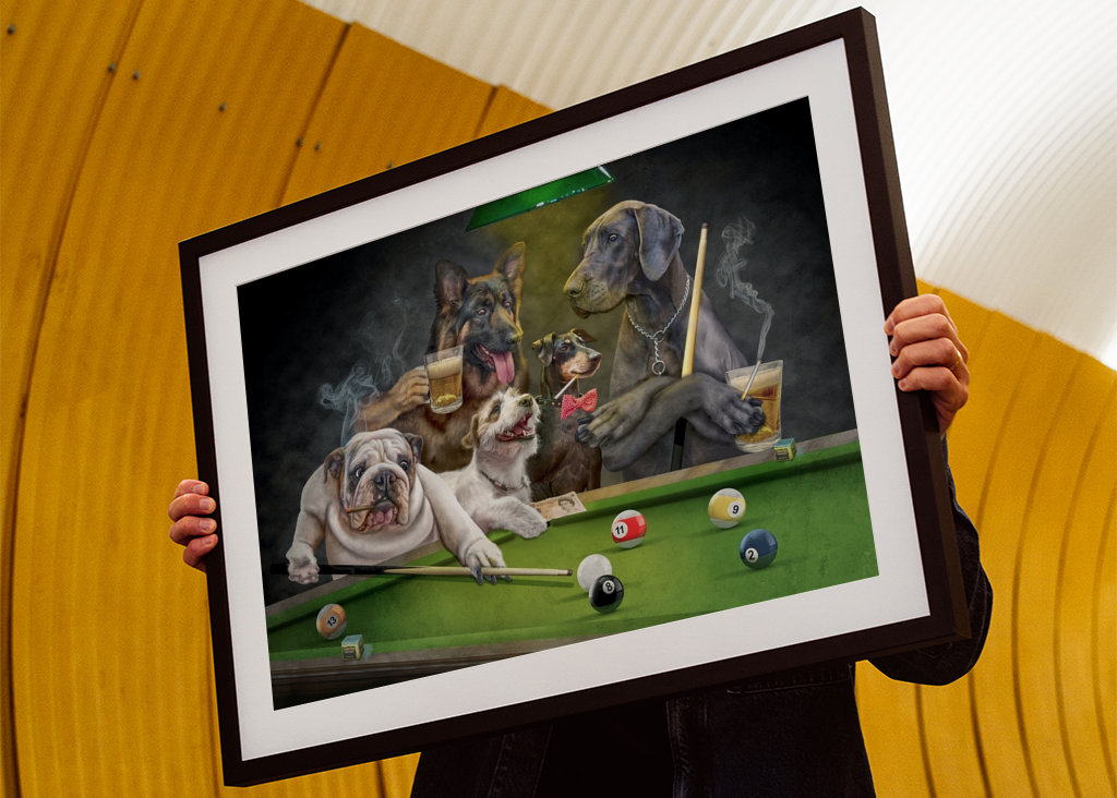 Cane che gioca a biliardo