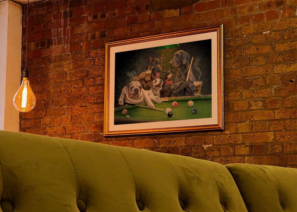 Cane che gioca a biliardo