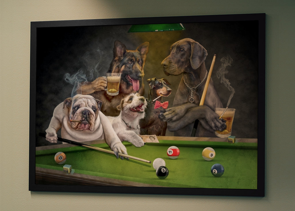 Cane che gioca a biliardo