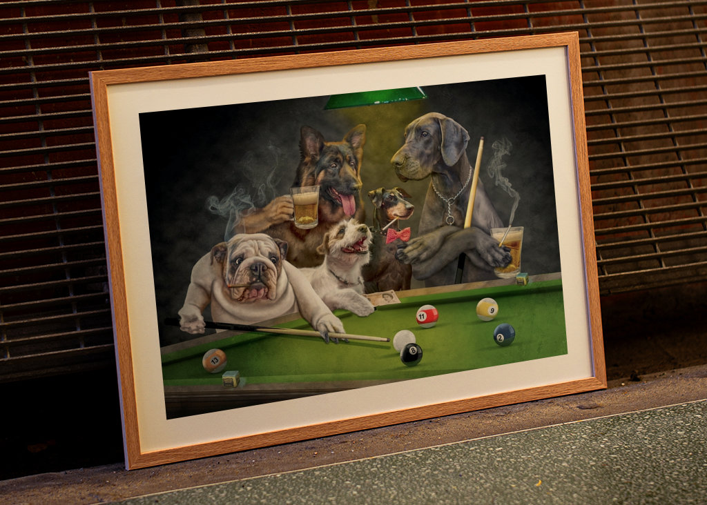 Cane che gioca a biliardo