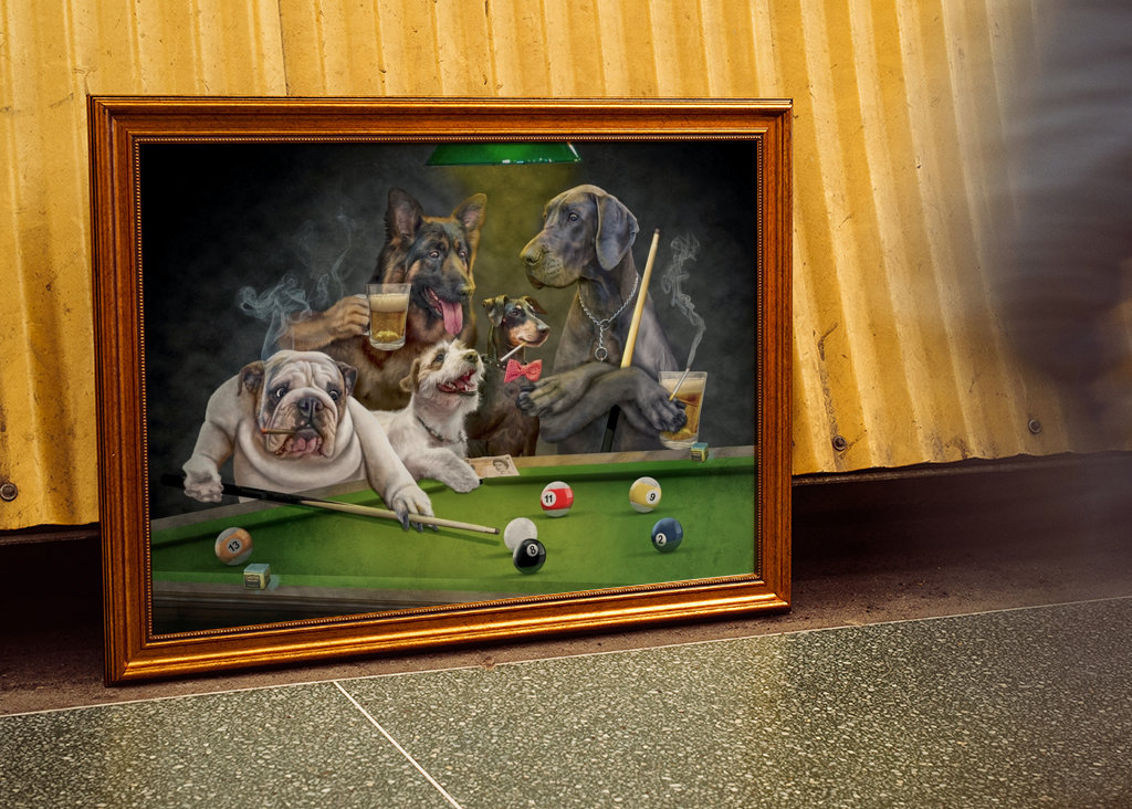 Cane che gioca a biliardo