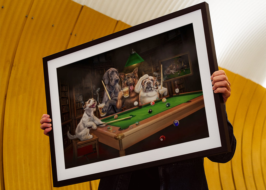 Cane divertente che gioca a biliardo