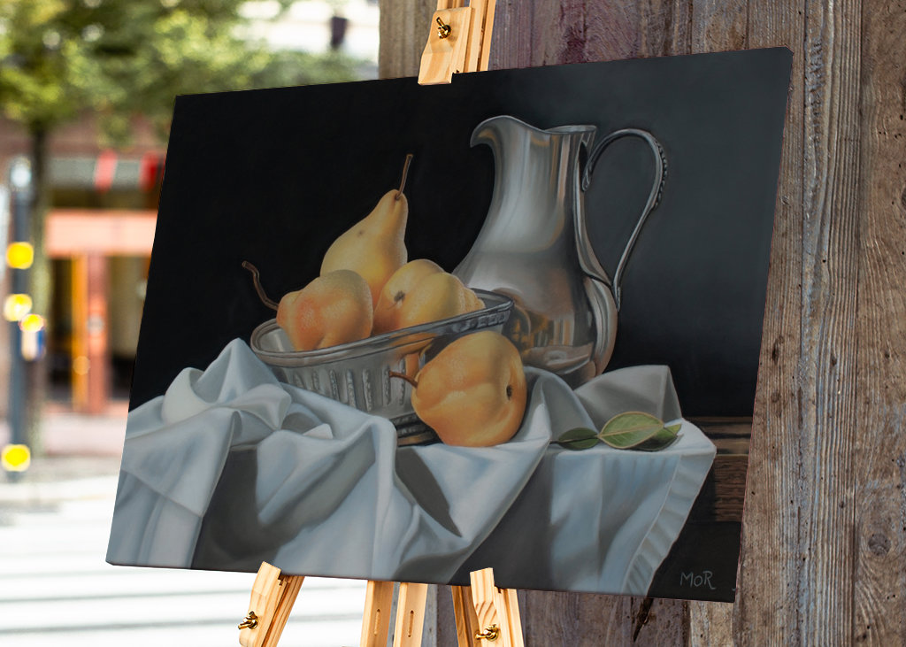 Gruszki i srebrny dzbanek