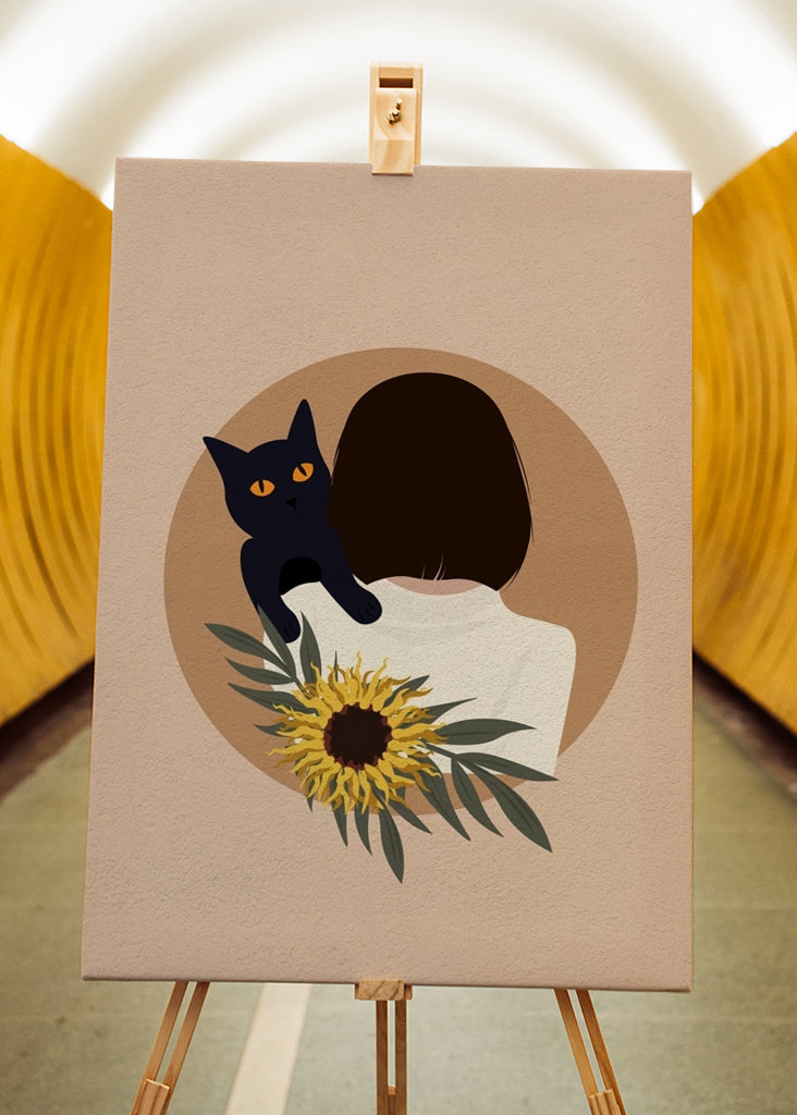 Cat on girl's shoulder