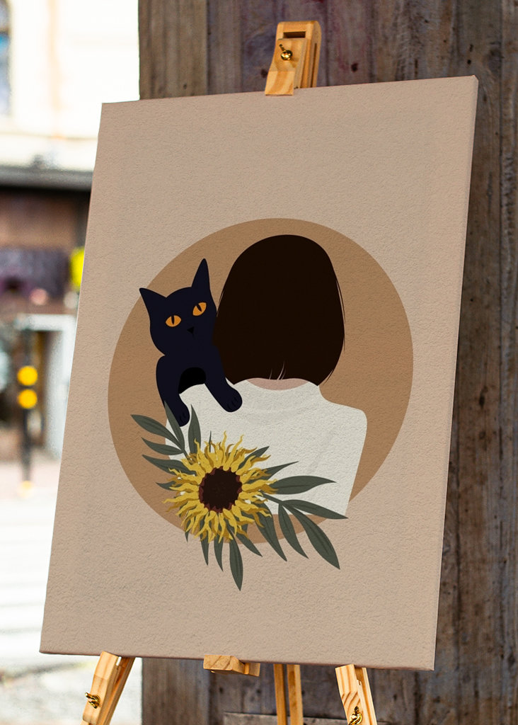 Cat on girl's shoulder