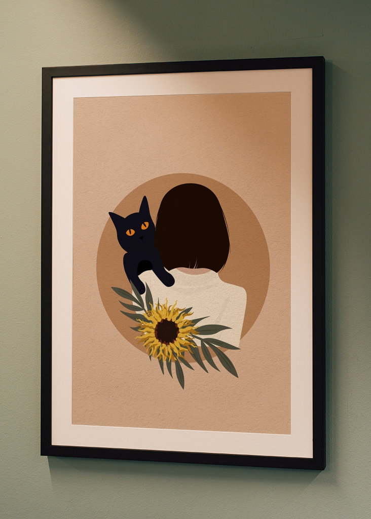 Cat on girl's shoulder