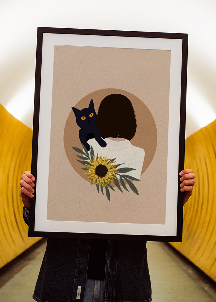 Cat on girl's shoulder