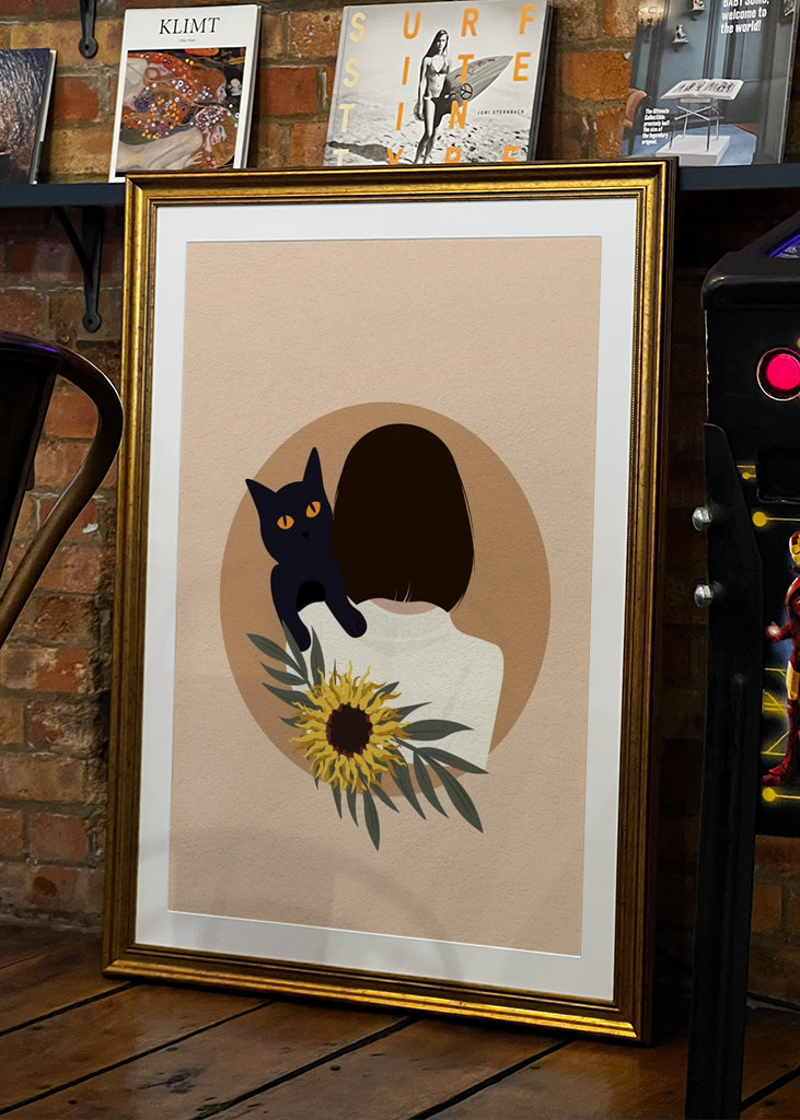 Cat on girl's shoulder