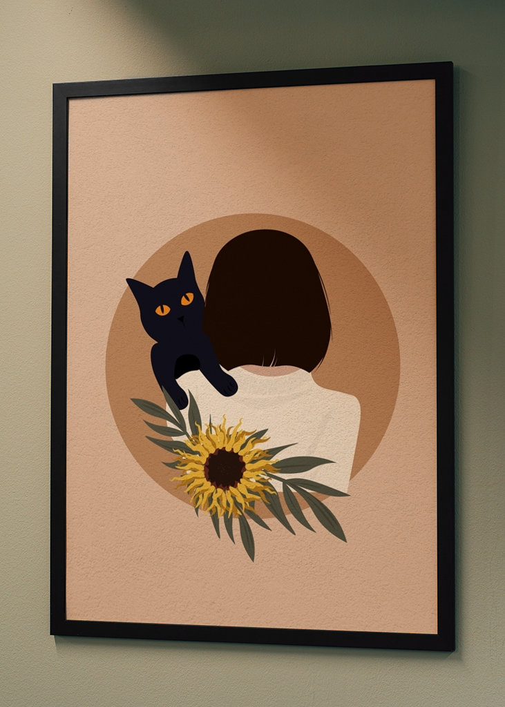 Cat on girl's shoulder