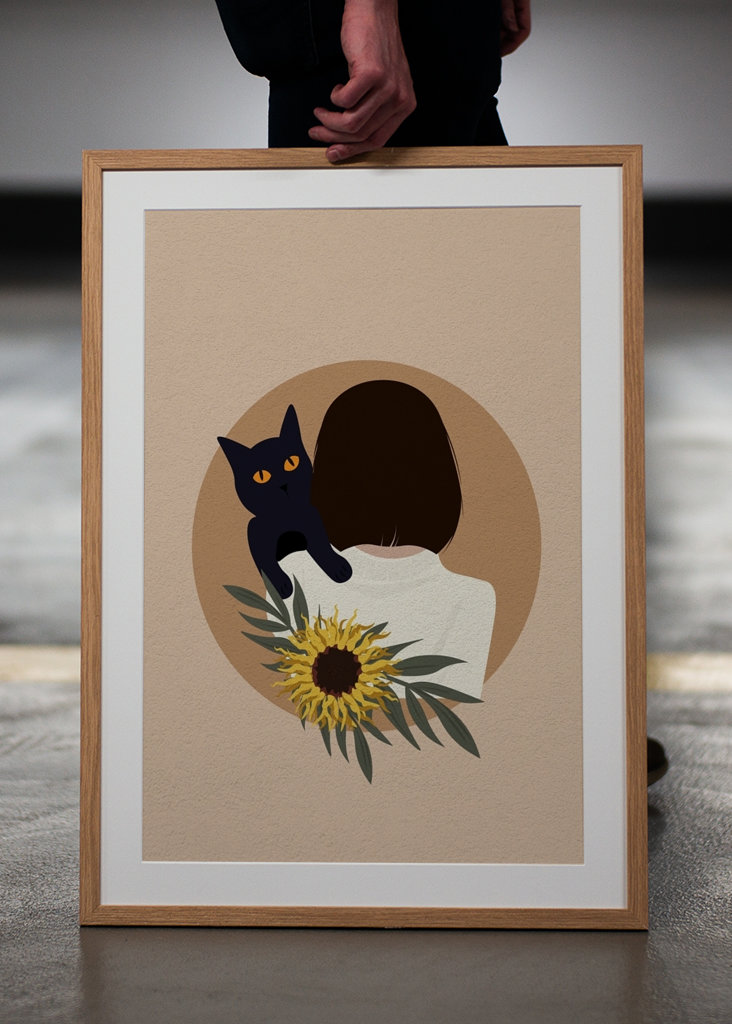 Cat on girl's shoulder