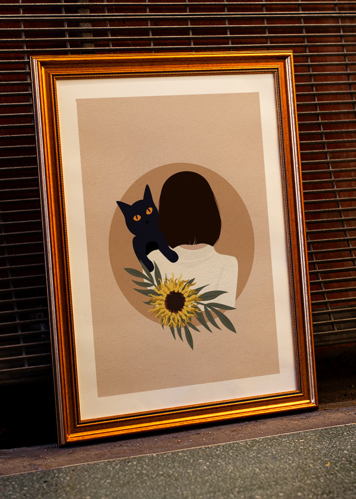 Cat on girl's shoulder