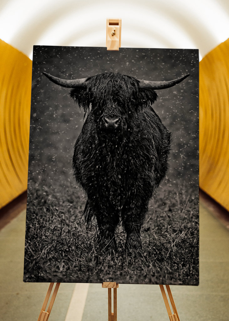 Highland cattle in rainy wet.