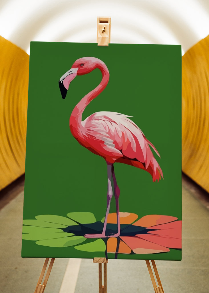 Fenicottero su foglia di loto