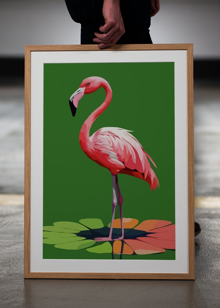 Fenicottero su foglia di loto