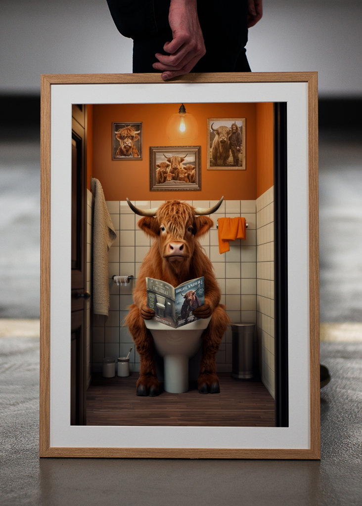 Highland Cow på toaletten